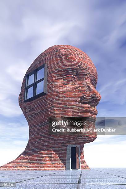 stockillustraties, clipart, cartoons en iconen met brick head house with window and door - door