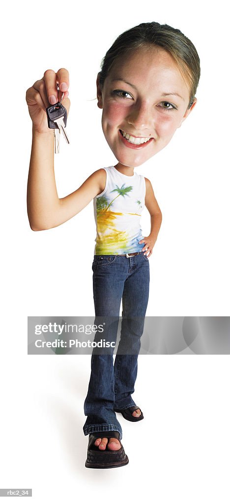 Photo caricature of a new teen driver holding up the car keys