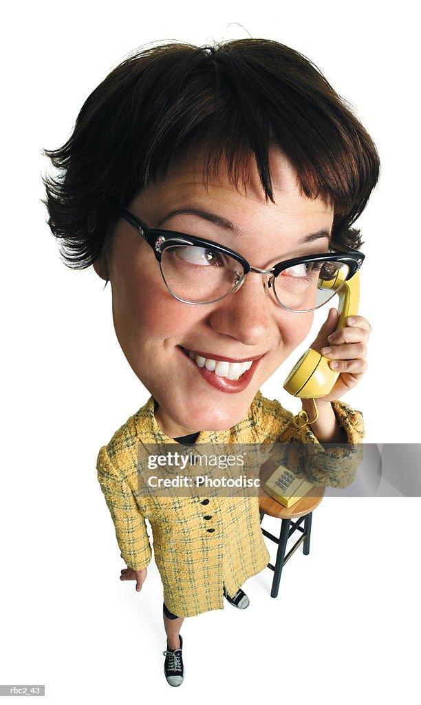 Photo caricature of a girl smiling as she talks on the phone