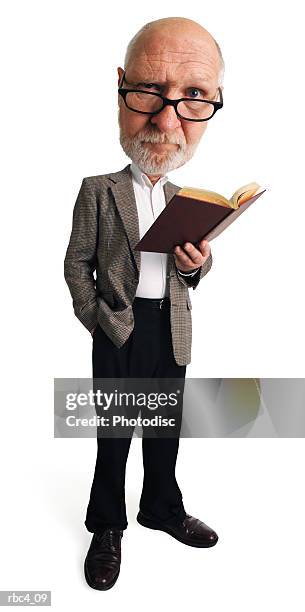 caricature of an elderly caucasian professor as he glances up curiously from his book - jerry lewis hosts special screening of the nutty professor stockfoto's en -beelden