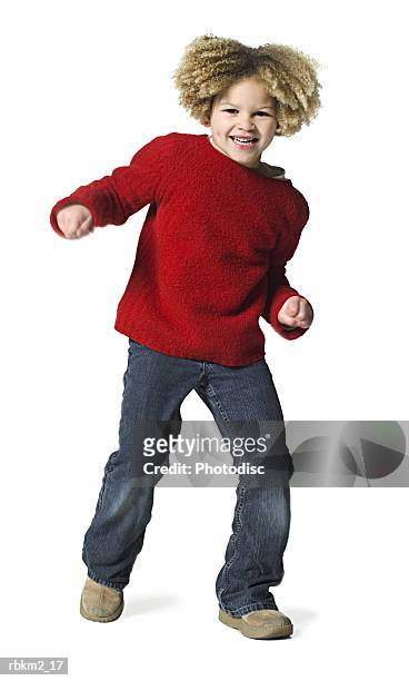 full body shot of a curly haired female child as she playfully dances - curly stock pictures, royalty-free photos & images