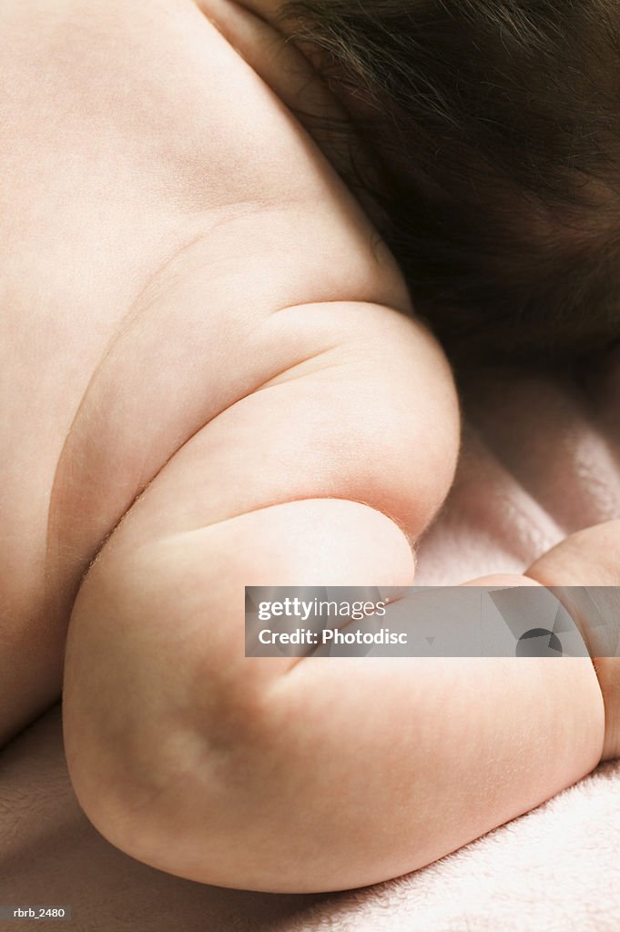 Close up portrait of the arm and shoulder of a newborn baby