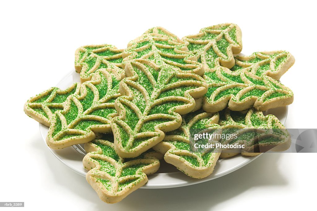Close-up of pile of Christmas cookies on a plate
