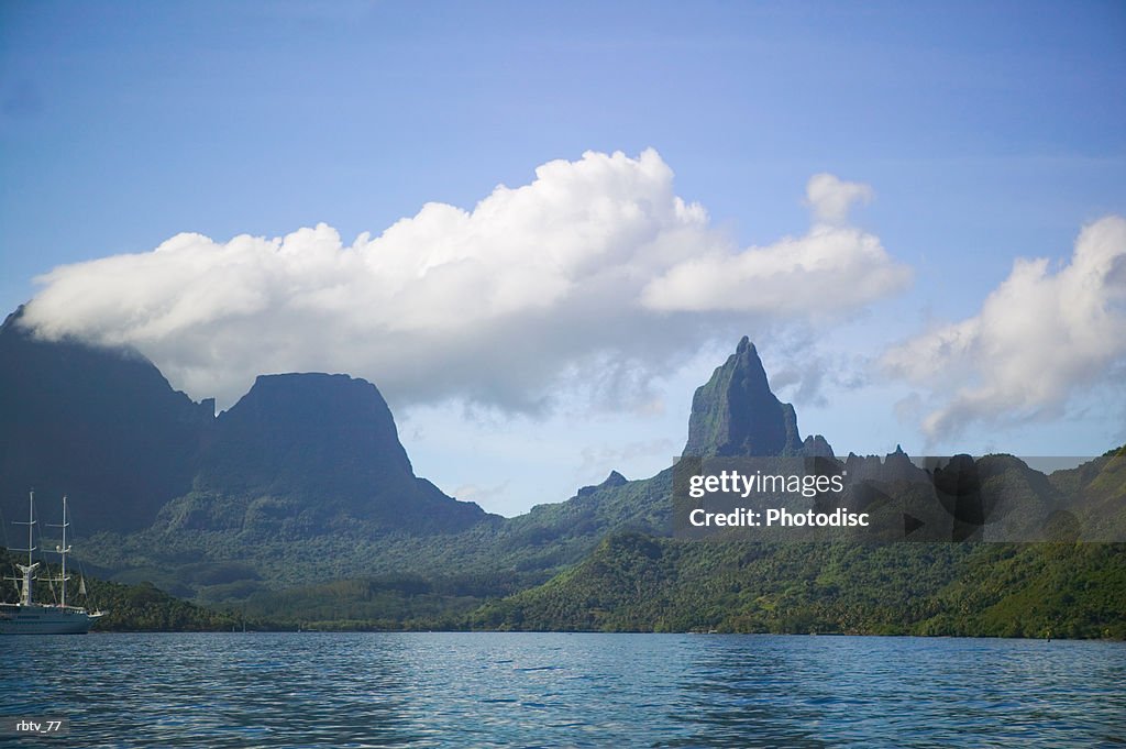 Landscape photograph of a beautiful island mountains on the shore of the ocean