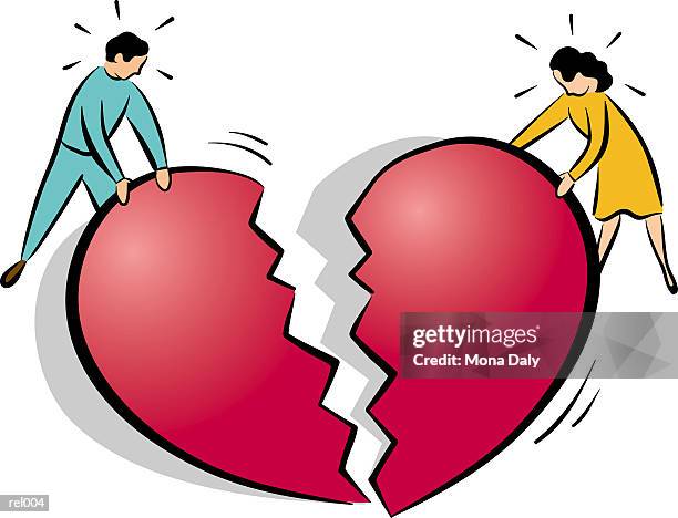 couple breaking a heart - standing on end stock illustrations