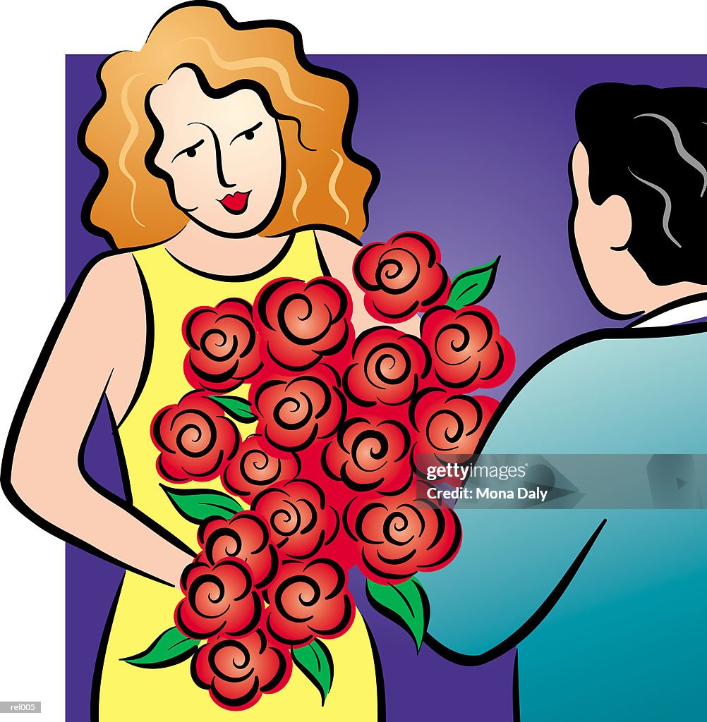 Man Giving a Woman Flowers