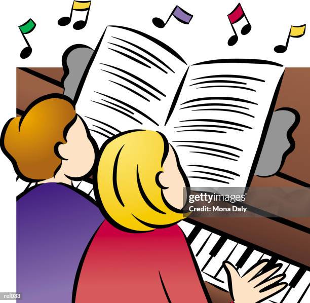 couple playing piano - playing piano side view stock illustrations