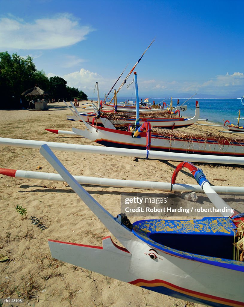 Prahu, local outrigger boats, Sanur Beach, Bali, Indonesia, Asia