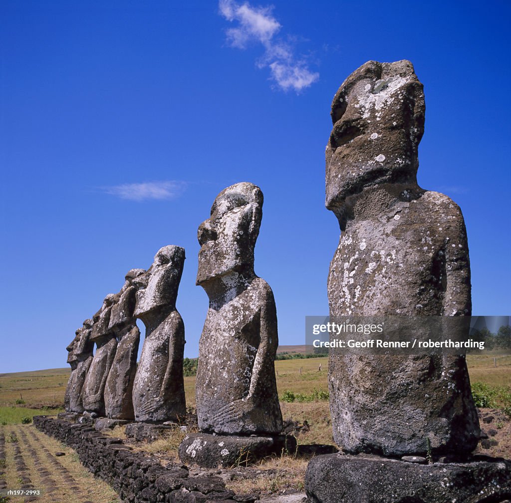 Statues at Ahu Akivi on Easter Island, Chile, Pacific