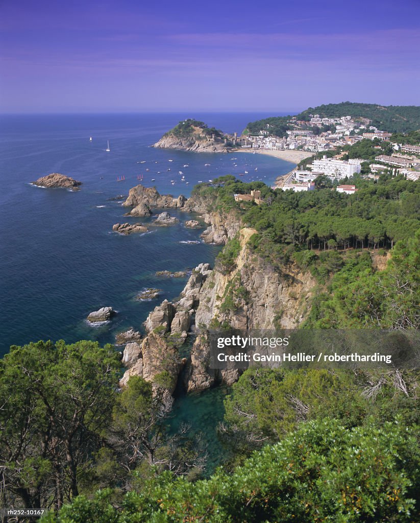 Elevated view towards Tossa de Mar, Costa Brava, Catalunya Catalonia Cataluna, Spain, Europe