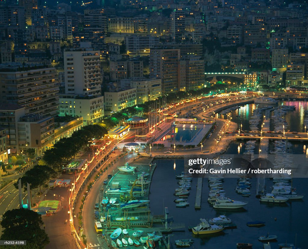 Harbour and yachts and twilight, Monte Carlo, Monaco, Mediterranean coast, Europe