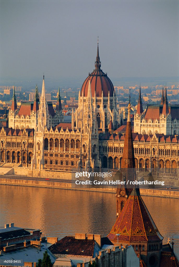 Parliament building and the Danube River from the Castle district, Budapest, Hungary