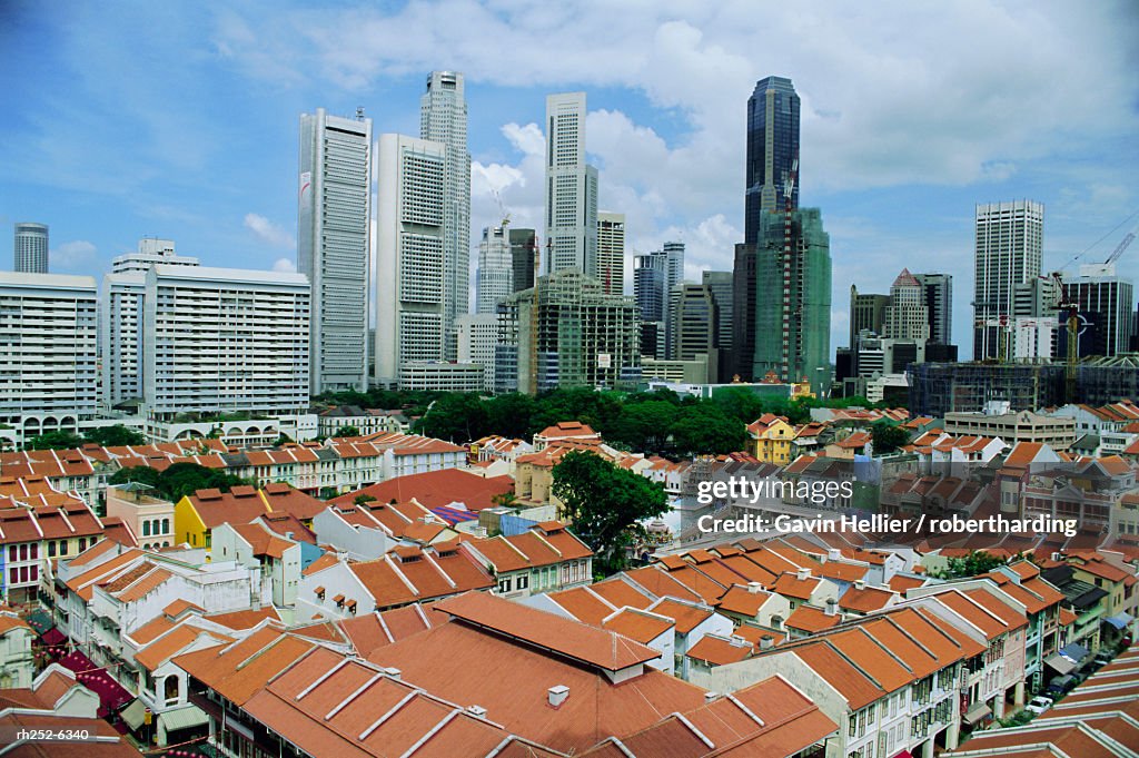 Elevated view over Chinatown, and city skyline, Singapore, Asia