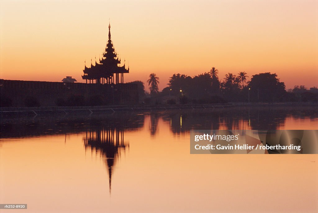 Mandalay fort and moat at sunset, Mandalay, Myanmar (Burma), Asia