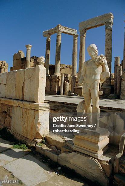 the theatre, roman site of leptis magna, libya, north africa, africa - theater of leptis magna stock pictures, royalty-free photos & images