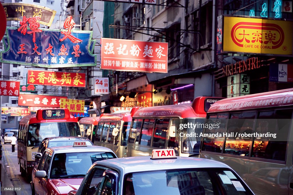 Taxis and buses, Causeway Bay, Hong Kong Island, Hong Kong, China, Asia