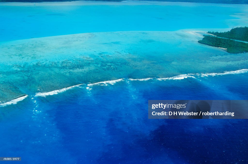 Aerial view of atoll and reefs, Aitutaki, Cook Islands, Polynesia, South Pacific, Pacific