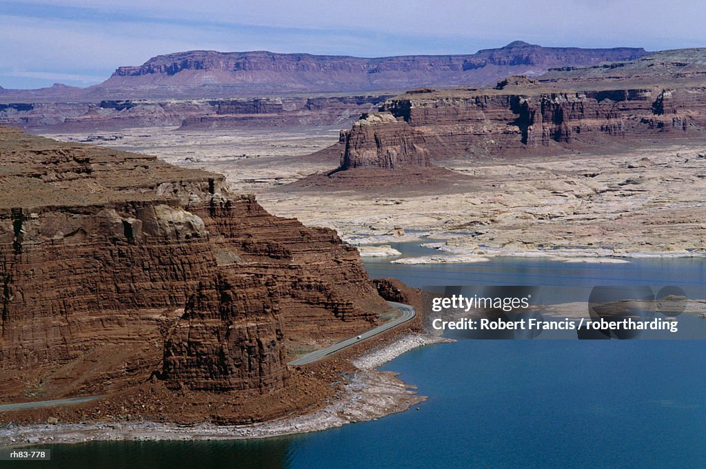 State Highway 95 passes through eroded sandstone landscape, Glen Canyon, Hite, Utah, United States of America (U.S.A.), North America