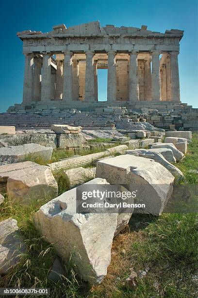 greece, athens, acropolis, the parthenon with other ruins - parthenon athens fotografías e imágenes de stock