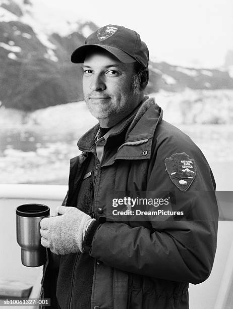 national park ranger drinking coffee, portrait - polar caps stock pictures, royalty-free photos & images