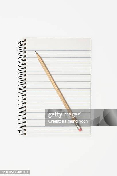 pencil resting on lined notebook, overhead view - note pad and pencil stock pictures, royalty-free photos & images