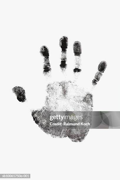 ink handprint against white background - handprint stock pictures, royalty-free photos & images
