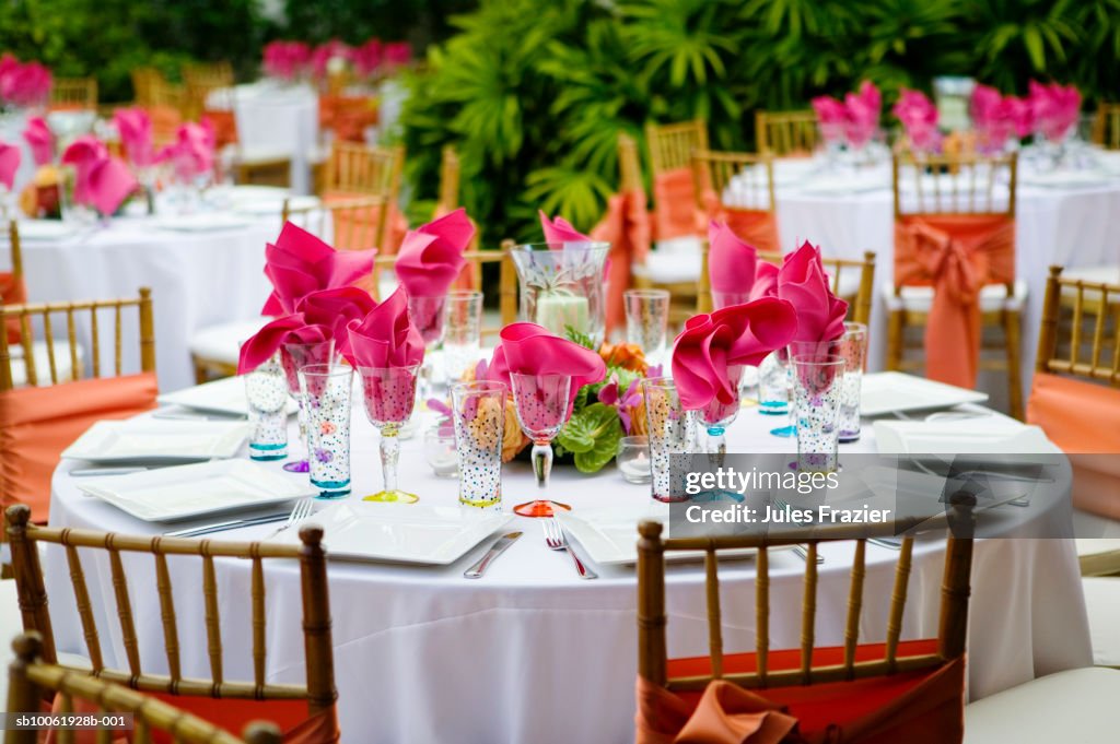 Decorative table settings in garden