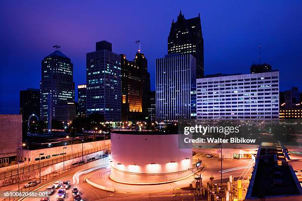 usa, michigan, detroit, city skyline and entrance to detroit-windsor ontario tunnel - windsor ontario imagens e fotografias de stock