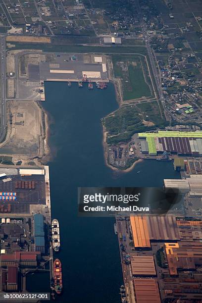 aerial view of dock area in city - narita city stock pictures, royalty-free photos & images