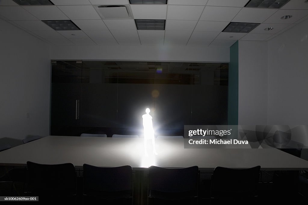 Person standing on conference table
