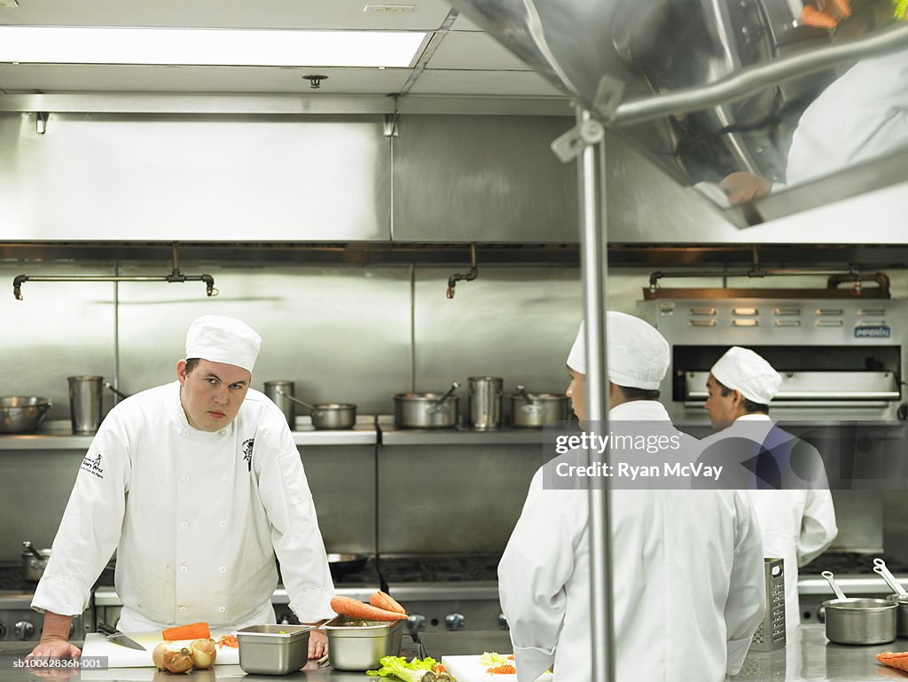 Chefs working in commercial kitchen