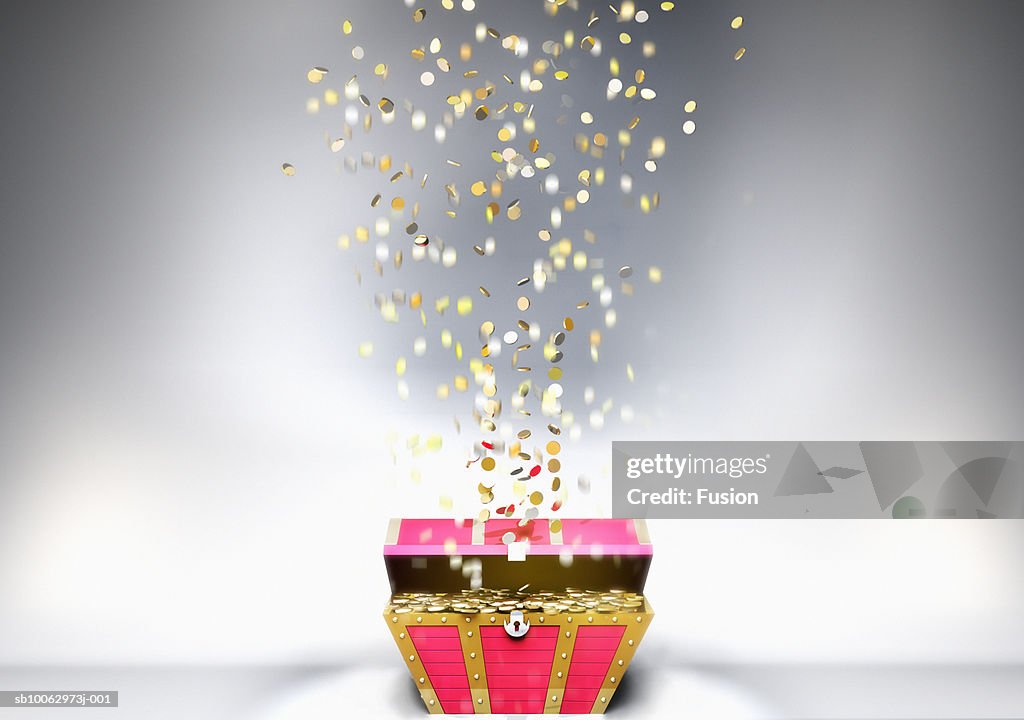 Gift Coin Exploding Treasure Chest Exploding With Coins High-Res Stock Photo - Getty Images