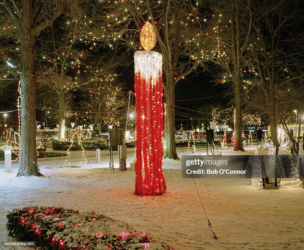 Big candle Christmas decoration in town square