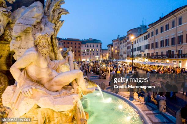 italy, lazio, rome, piazza navona, fountain of four rivers - fountain of the four rivers stock pictures, royalty-free photos & images