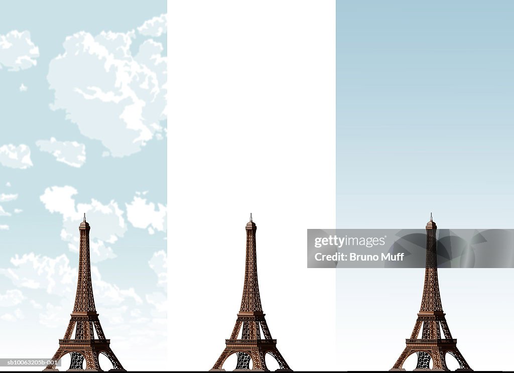 Eiffel Tower on three different sky backgrounds