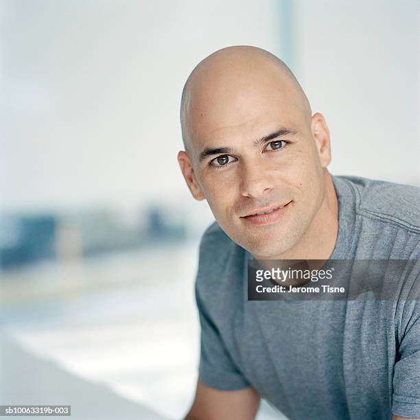 man smiling, portrait, close-up - completely bald bildbanksfoton och bilder