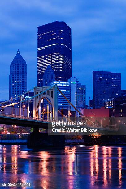usa, pennsylvania, pittsburgh, downtown illuminaated at dawn - pittsburgh stock pictures, royalty-free photos & images