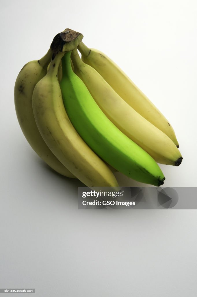 Bunch of bananas, one green, studio shot