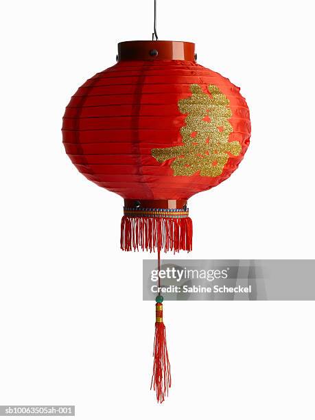 red chinese lantern on white background - chinese lanterns stock pictures, royalty-free photos & images