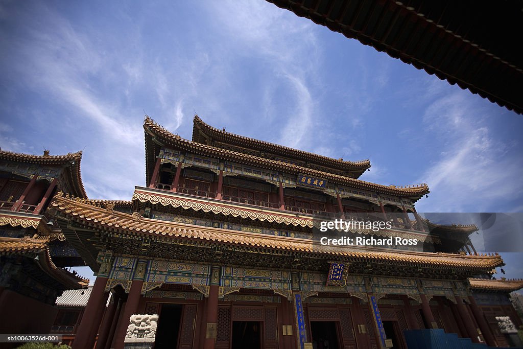 China, Beijing, Temple of Confucius, low angle view