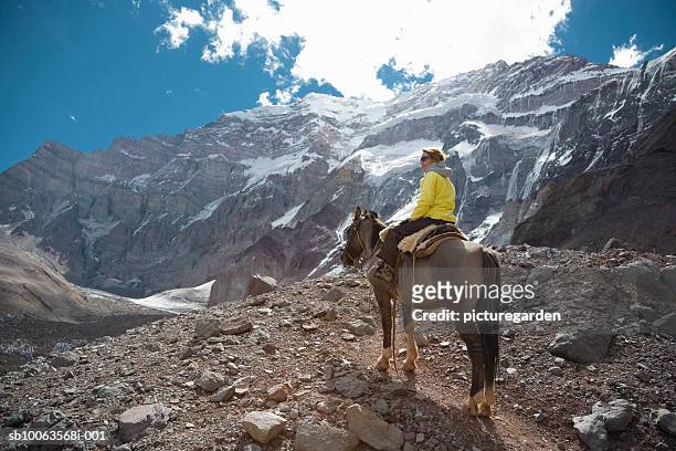 woman horse trekking to plaza francia - argentina francia stockfoto's en -beelden