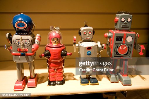 Four Vintage Toy Robots On Shelf High-Res Stock Photo Getty Images