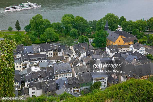germany, bacharach, old town, elevated view - bacharach stock pictures, royalty-free photos & images