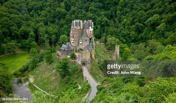 germany, burg elitz, mediaeval hilltop fortress, elevated view - moseltal stock pictures, royalty-free photos & images
