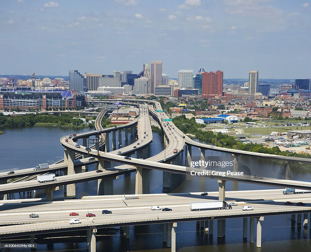 USA, Maryland, Baltimore, elevated highway interchange