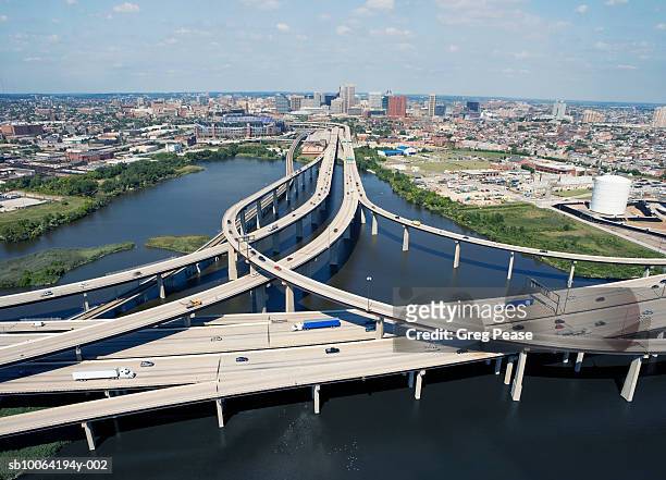 usa, maryland, baltimore, elevated highway interchange - baltimore maryland daytime stock pictures, royalty-free photos & images