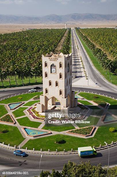 oman, dhofar region, salalah clocktower, aerial view - salalah oman stock pictures, royalty-free photos & images