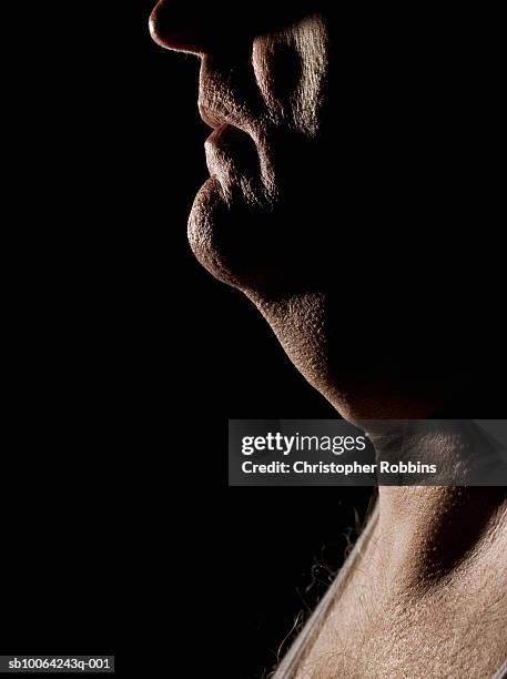 mature man, profile, close-up of neck - ugly fat guy stock pictures, royalty-free photos & images