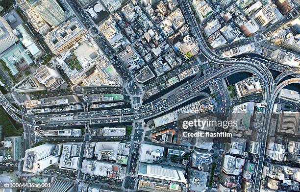 japan, tokyo, nihonbashi - aerial view of city stock-fotos und bilder