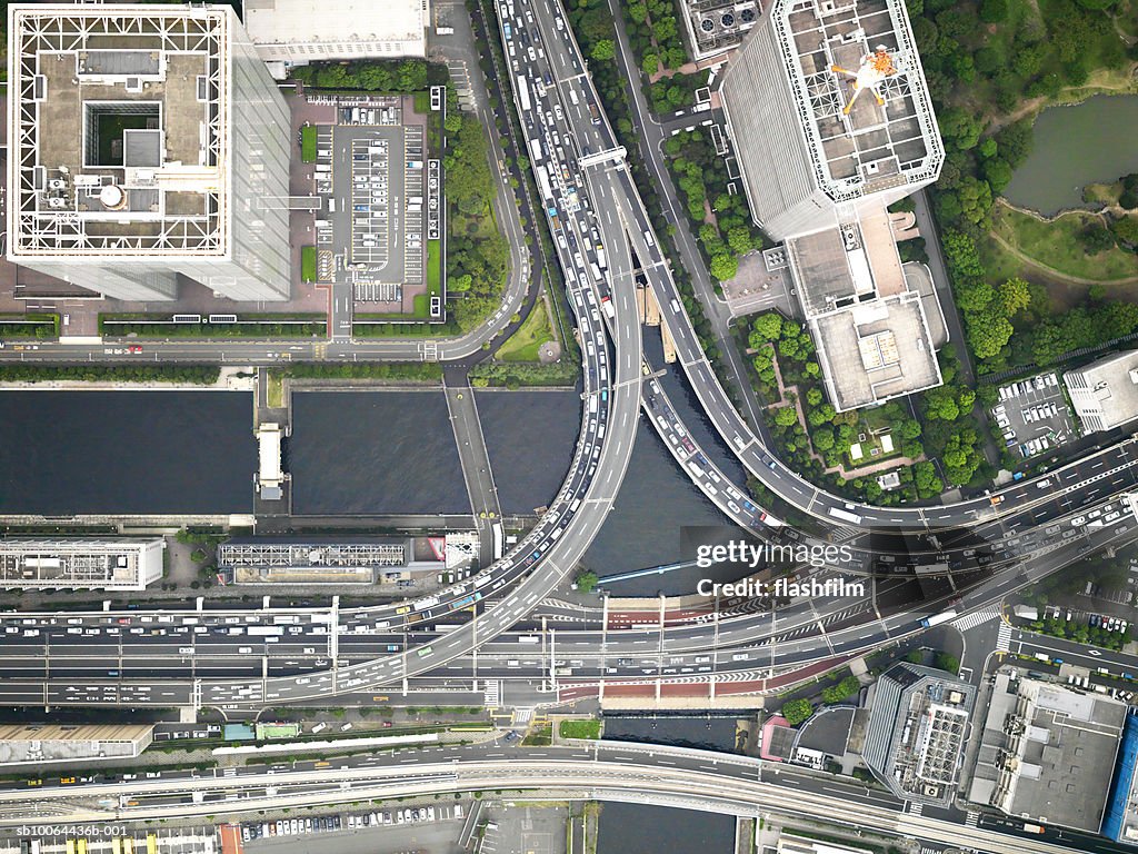 Japan, Tokyo, Hamasaki Bridge junction, aerial view